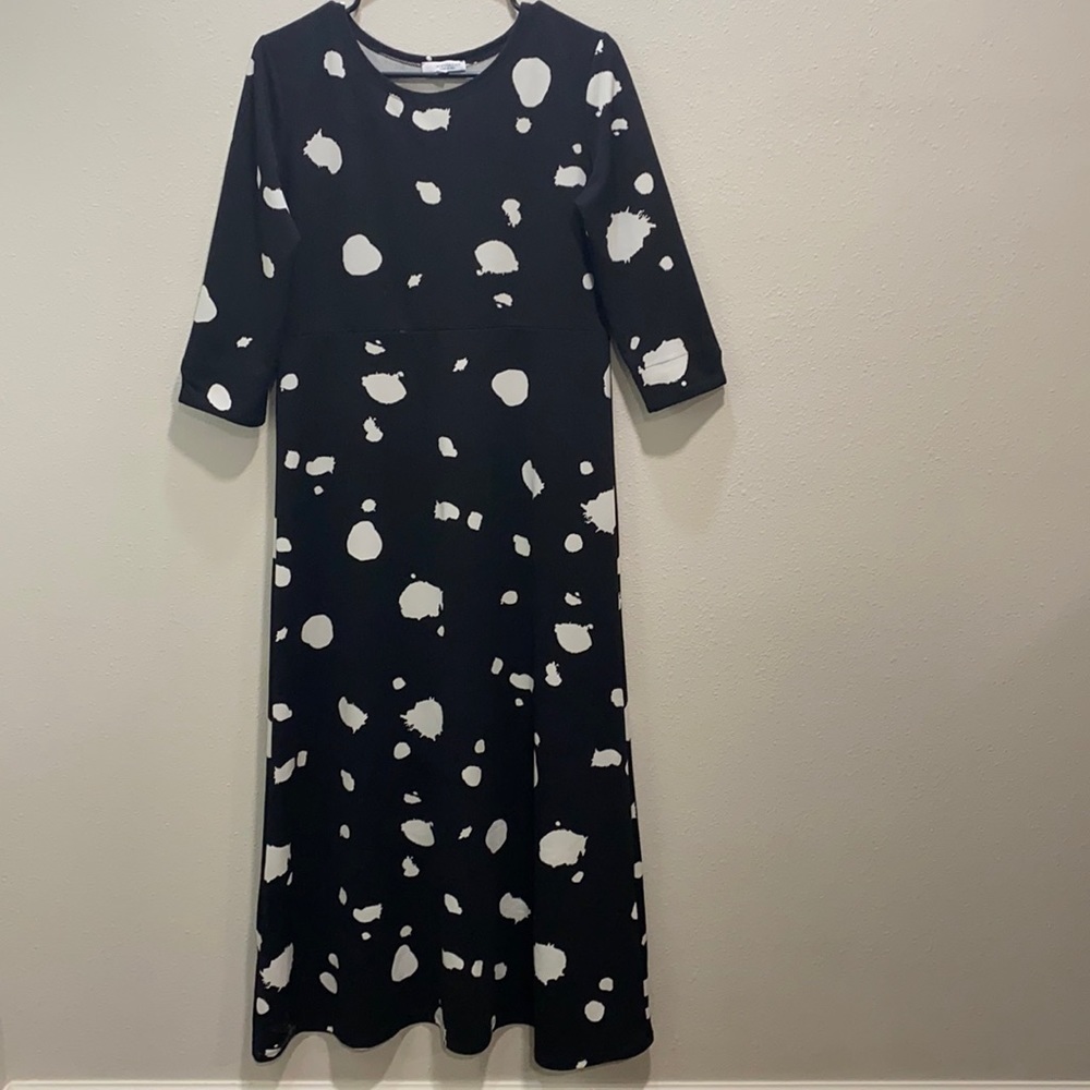 Vanessa Zani splatter dress midi black‎ and white made in Italy